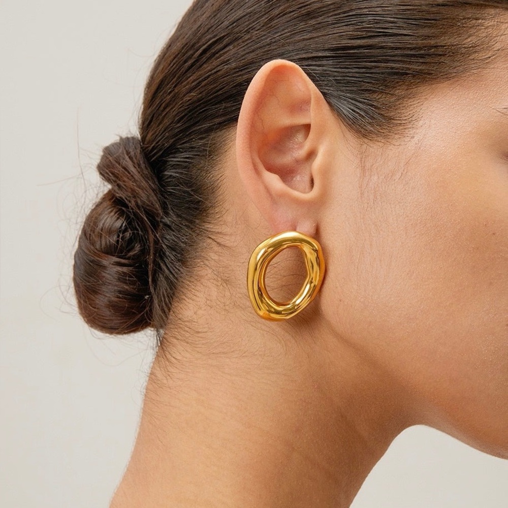 18K Gold Plated Melted Circle Earrings*Statement Earrings*Round Tarnish Free JD
